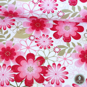 Tkanina Duże Kwiaty Pink